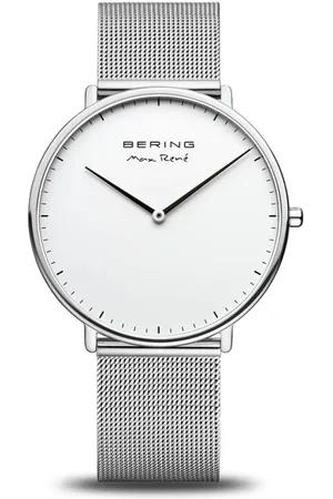 Bering Tilbehør, Herre, Grå, ONE SIZE, Uld, Herreur 15738-004 - Rustfrit Stål Kvartsur Sølv Blank