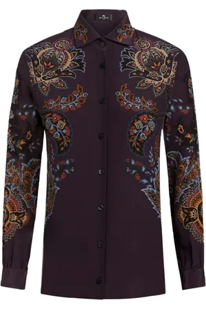 Etro Bluser & Skjorter, Dame, Flerfarvet, M, Uld, Blå Paisley Silkeskjorte