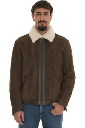 HUGO BOSS Jakke, Herre, Brun, M, Læder, Shearling Jakke med Læderkant