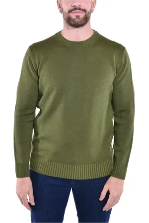 KANGRA CASHMERE Strik, Herre, Grøn, XL, Uld, Uld Crewneck Sweater