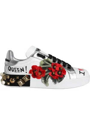 Dolce & Gabbana Sko, Dame, Hvid, 35 EU, Læder, Hvide Blomster Læder Lave Top Sneakers