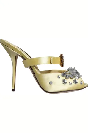 Dolce & Gabbana Sko, Dame, Gul, 35 EU, Satin, Krystaludsmykkede gule satin sandaler