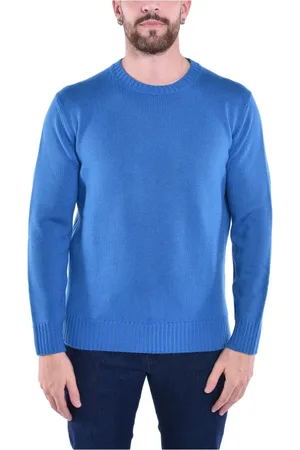 KANGRA CASHMERE Strik, Herre, Blå, M, Uld, Uld Rund Hals Sweater