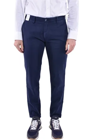 RE-HASH Bukser, Herre, Blå, W34, Bomuld, Slim Fit Chinos med ombuk