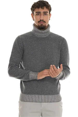 Gran Sasso Strik, Herre, Grå, M, Uld, Mélange Turtleneck Pullover med Farvekontrast