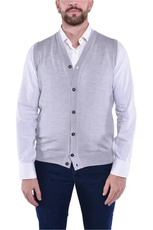 KANGRA CASHMERE Jakke, Herre, Grå, L, Uld, Ærmeløs uld cardigan med knapper