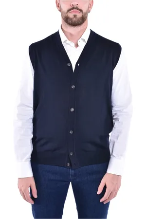 KANGRA CASHMERE Jakke, Herre, Blå, S, Uld, Ærmeløs uld cardigan med knapper