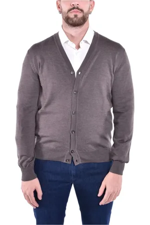 KANGRA CASHMERE Strik, Herre, Grå, 2XL, Uld, Uld Cardigan med lange ærmer