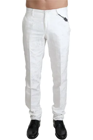 Dolce & Gabbana Bukser, Herre, Hvid, XS, Polyester, Hvid Brokade Elegant Bukser