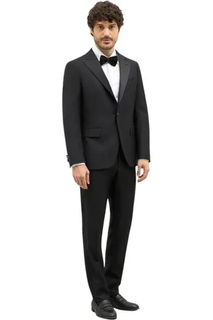 Boglioli Jakkesæt, Herre, Sort, 2XL, Satin, Virgin Wool Satin Milano Tuxedo Suit