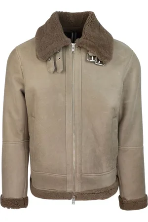 DFOUR Jakke, Herre, Brun, L, Læder, Brun Shearling Lynlås Frakke