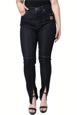 Dolce & Gabbana Jeans, Dame, Sort, L, Denim, Sort Skinny Denim Jeans med Lynlås