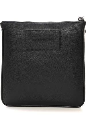 Emporio Armani Taske, Herre, Sort, ONE SIZE, Uld, Læder skuldertaske med justerbar rem