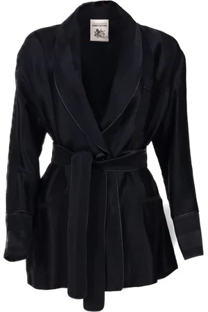 SEMICOUTURE Jakke, Dame, Sort, XS, Uld, Stribet enkeltknap cady jakke i sort