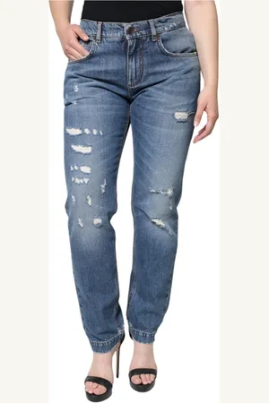 Dolce & Gabbana Jeans, Dame, Blå, S, Denim, Slidte Boyfriend Denim Jeans Lynlåslukning