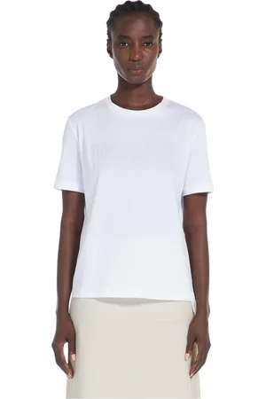 Max Mara Top, Dame, Hvid, XS, Bomuld, Kortærmet bomuldsjersey t-shirt med præget logo