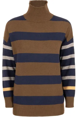 KANGRA CASHMERE Strik, Dame, Blå, M, Uld, Stribet uld og cashmere sweater