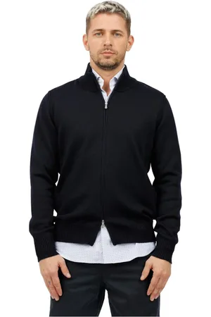 Gran Sasso Strik, Herre, Blå, 3XL, Ribbet højhalset sweater med lynlås
