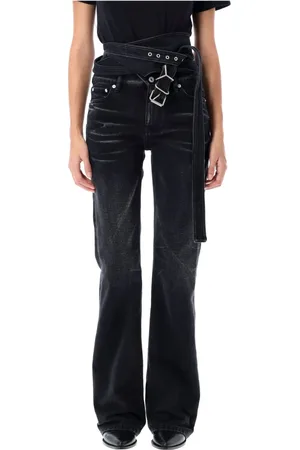 Y / PROJECT Jeans, Dame, Sort, W27, Bomuld, Sort Faded Wrap Bælte Jeans