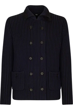 add Strik, Herre, Blå, XL, Uld, Cardigan I Dobbeltsidet RIB