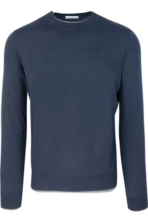 Paolo Pecora Strik, Herre, Blå, S, Uld, Blå Crew Neck Sweater