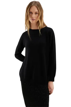 KANGRA CASHMERE Strik, Dame, Sort, S, Uld, Uld og cashmere bådhals sweater
