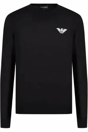 Emporio Armani Sweathshirts & Hoodies, Herre, Sort, XL, Uld, Kontrast Logo Uldtrøje