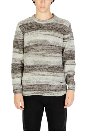 GIANNI LUPO Strik, Herre, Grå, 3XL, Uld, Stribet Striktrøje Efterår/Vinter Grå