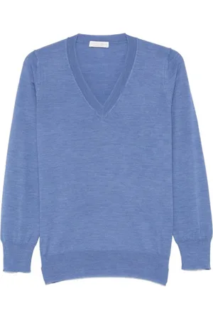 LE TRICOT PERUGIA Strik, Dame, Blå, L, Uld, Blå Melange V-Hals Uld Sweater