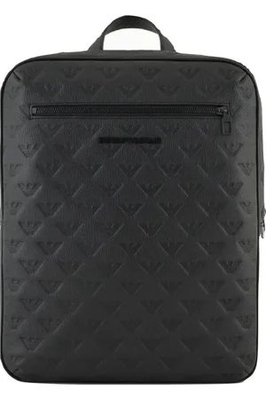 Emporio Armani Taske, unisex, Sort, ONE SIZE, Læder, Slank læderrygsæk med ørneprint
