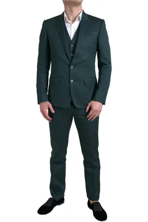 Dolce & Gabbana Jakkesæt, Herre, Grøn, XS, Bomuld, Grøn Mønstret Slim Fit Jakkesæt