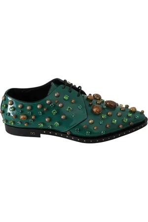 Dolce & Gabbana Sko, Dame, Grøn, 41 EU, Læder, Krystalpyntet læderloafers