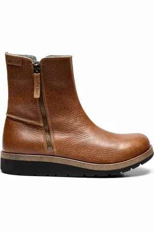 New Feet Sko, Dame, Brun, 38 EU, Læder, Læderstøvler med lynlås og rocker sål