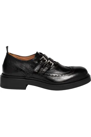 Elia Maurizi Sko, Dame, Sort, 36 EU, Uld, Sort Brogue Wingtip Dobbelt Monk Strap