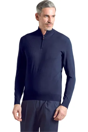 COLOMBO Strik, Herre, Blå, XL, Uld, Blå Uld Halv-Zip Sweater