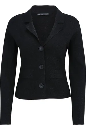 Betty Barclay Strik, Dame, Sort, 2XL, Uld, Glitter Strik Blazer Langærmet