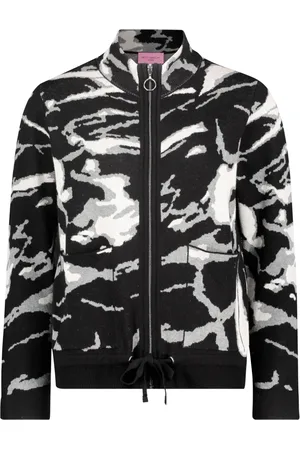 Betty Barclay Strik, Dame, Sort, 2XL, Grafisk Jacquard Lynlås Cardigan
