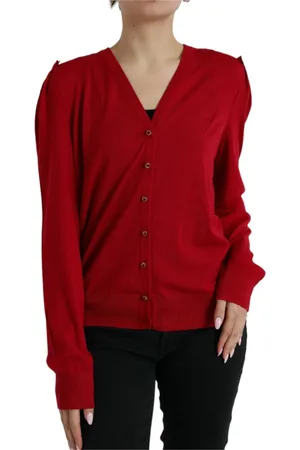 Dolce & Gabbana Strik, Dame, Rød, 2XL, Uld, Rød Uld V-Hals Sweater Elegant Stil