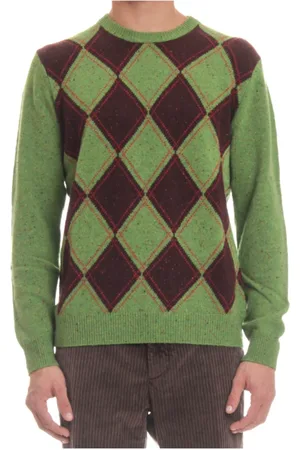 BALLANTYNE Strik, Herre, Grøn, 2XL, Uld, Klassiske Diamond Sweaters