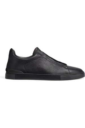 Ermenegildo Zegna Sko, Herre, Sort, 42 EU, Læder, Sort læder lavtop sneakers
