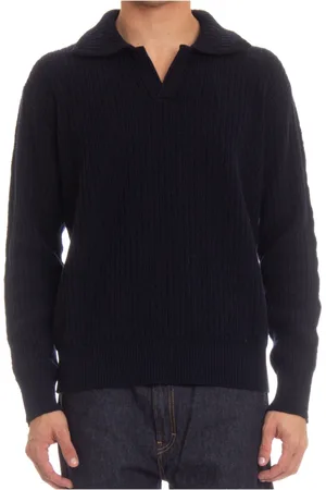 Roberto Collina Strik, Herre, Blå, S, Uld, Blå Sweater med Unik Frontdetalje