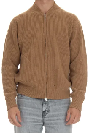 Roberto Collina Strik, Herre, Brun, L, Uld, Kamel Sweater Baseball Krave Fuldt Lynlås