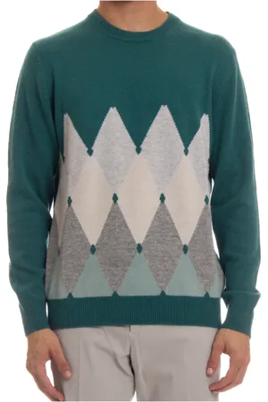 BALLANTYNE Strik, Herre, Grøn, M, Cashmere, Grøn Classic Diamond Sweater