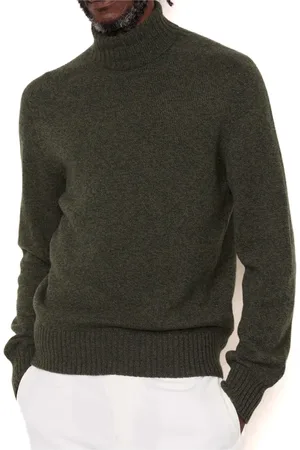 OFFICINE GENERALE Strik, Herre, Grøn, M, Uld, Grøn uld turtleneck sweater