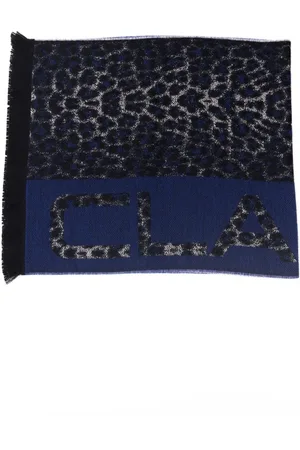 Roberto Cavalli Tilbehør, Herre, Blå, ONE SIZE, Uld, Animalier Mønster Tørklæde Tilbehør