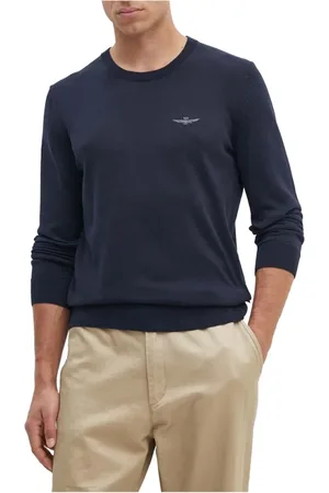 Aeronautica Militare Strik, Herre, Blå, M, Uld, Blå Sweater med Logo Detalje