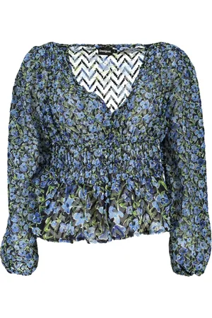 Desigual Bluser & Skjorter, Dame, Blå, M, Blå Mønstret Bluse Langærmet