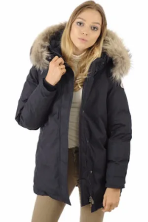 PYRENEX Frakke, Dame, Blå, 2XS, Uld, Bordeaux Admiral Parka med vaskebjørnspels