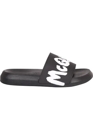 Alexander McQueen Sko, Herre, Sort, 41 EU, Sorte Slide Sandaler med Logo Print