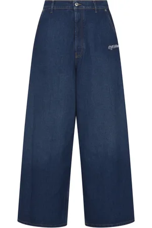 OFF-WHITE Jeans, Herre, Blå, W32, Bomuld, Script Wide Jeans Medium